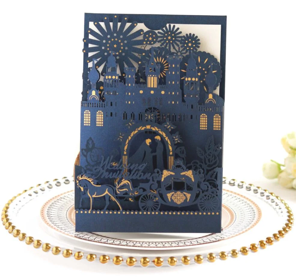 3D Castle Laser Hollowing Wedding Invitation Card Greeting Card with Sheet