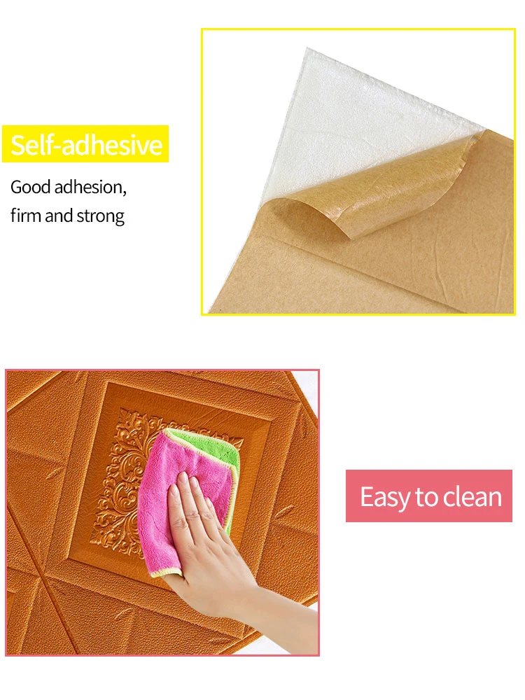 High Quality Waterproof Heat-Insulation Wood Brick Leather Crocodile XPE Foam 3D Wall Decorate Paper Sticker